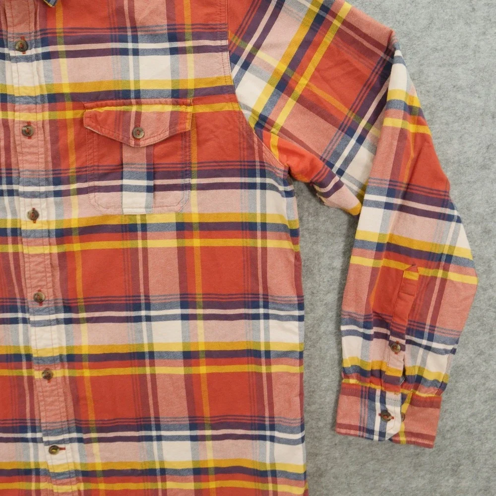 The North Face Shirt Mens Extra Large Orange Blue Button Long Sleeve Flannel